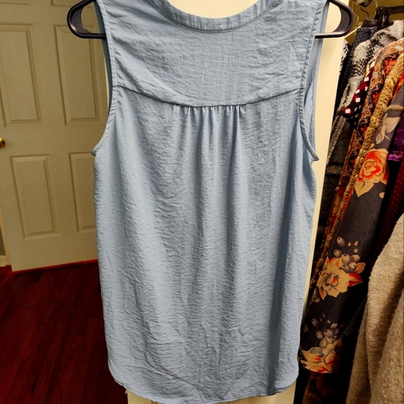 Lush Sleeveless Light Blue Twisted Blouse, Small - Picture 2 of 2